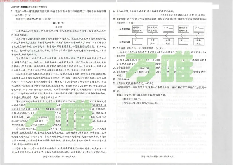 2025《万唯中考&bull;新疆黑白卷》语文黑卷_初中资料合集_2025《万唯中考&bull;黑白卷》多地方版（更30省）_2025《万唯中考&bull;黑白卷》7科全套（新疆）