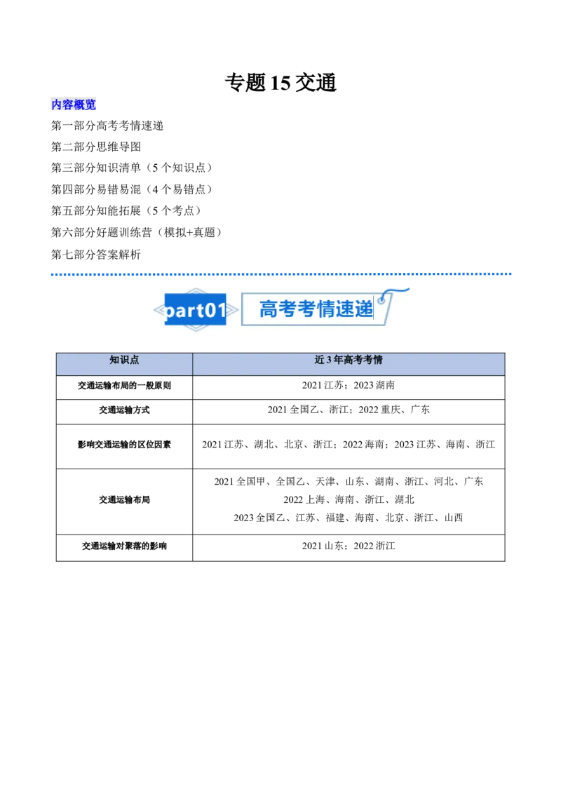 专题15交通-口袋书2024年高考地理一轮复习知识清单_9.2025地理总复习_2024年新高考资料_1.2024一轮复习_2024年高考地理一轮复习知识清单