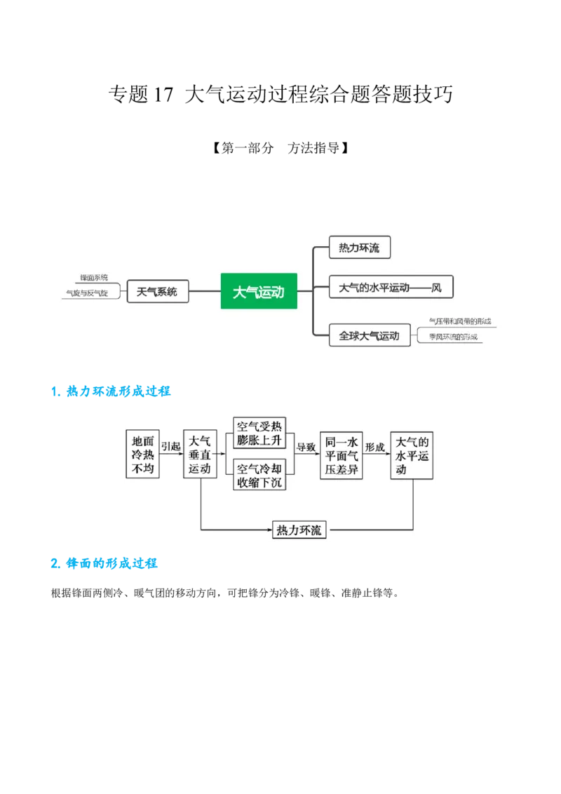 专题17大气运动过程综合题答题技巧(原卷版)_9.2025地理总复习_赠品通用版（老高考）复习资料_二轮复习_2023年高考地理毕业班二轮热点题型归纳与变式演练（全国通用）287360019