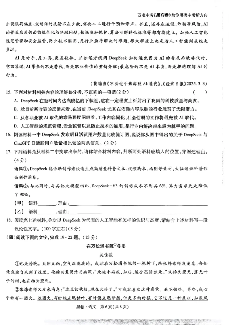 语文黑卷_初中资料合集_2025《万唯中考&bull;黑白卷》多地方版（更30省）_2025《万唯中考&bull;黑白卷》语文、数学、物理、化学、道法（山东）_语文