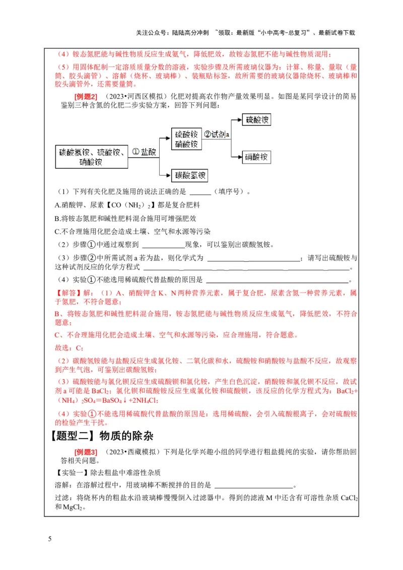 精练06物质的检验、鉴别、除杂、共存（解析版）_02中考总复习（2026版更新中）_05-化学-中考总复习_2024年中考复习资料_二轮复习资料_2024年中考化学二轮题型突破限时精练