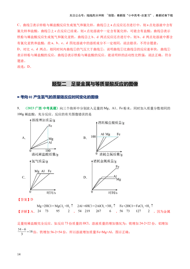 重难点突破02金属与酸反应的图像分析（讲义）（解析版）_02中考总复习（2026版更新中）_05-化学-中考总复习_2025年中考复习资料_2025中考化学一轮复习讲义+课件_讲义