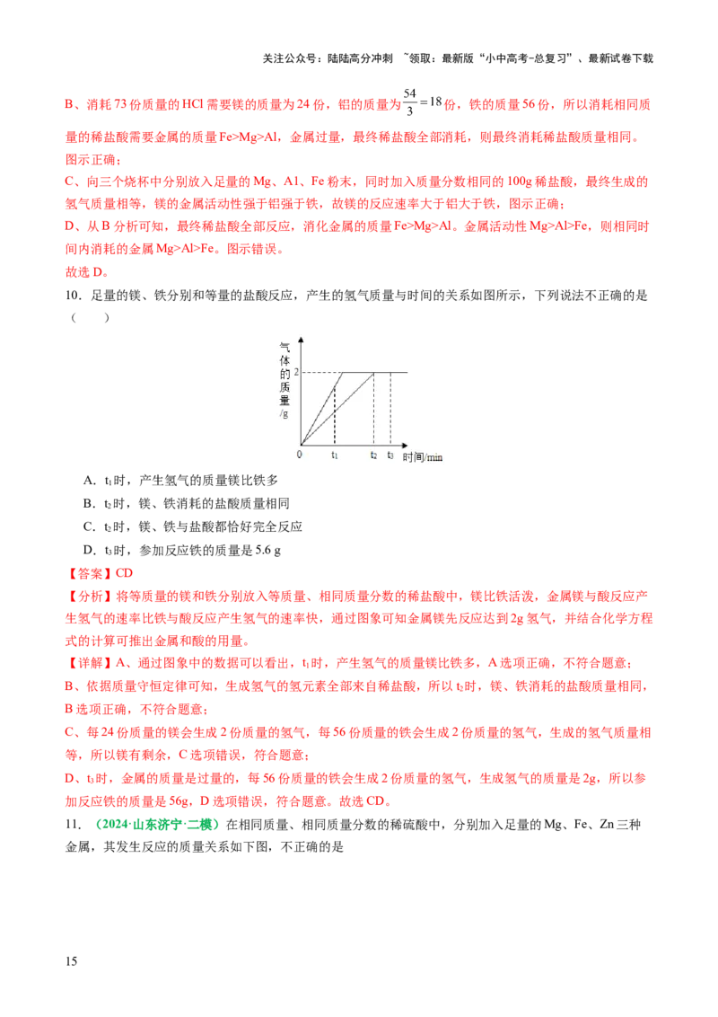重难点突破02金属与酸反应的图像分析（讲义）（解析版）_02中考总复习（2026版更新中）_05-化学-中考总复习_2025年中考复习资料_2025中考化学一轮复习讲义+课件_讲义