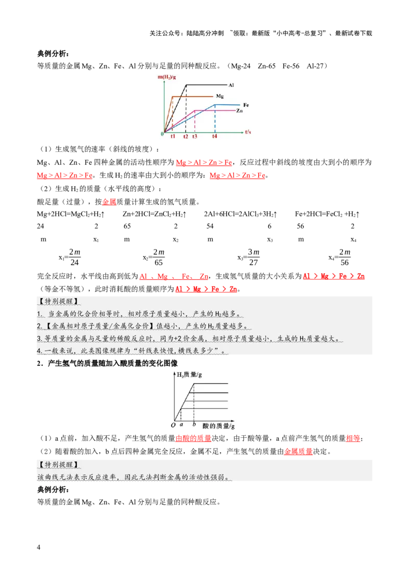 重难点突破02金属与酸反应的图像分析（讲义）（解析版）_02中考总复习（2026版更新中）_05-化学-中考总复习_2025年中考复习资料_2025中考化学一轮复习讲义+课件_讲义