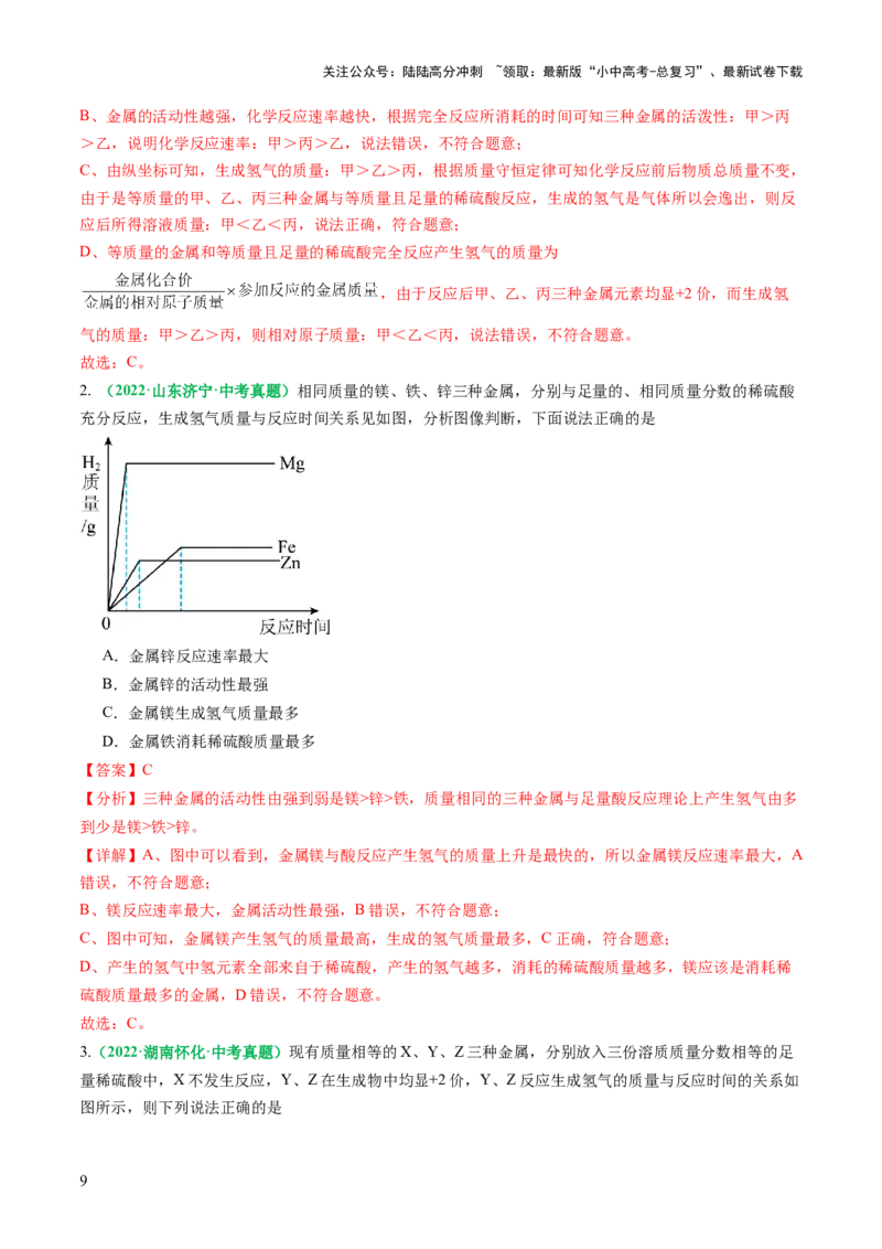 重难点突破02金属与酸反应的图像分析（讲义）（解析版）_02中考总复习（2026版更新中）_05-化学-中考总复习_2025年中考复习资料_2025中考化学一轮复习讲义+课件_讲义