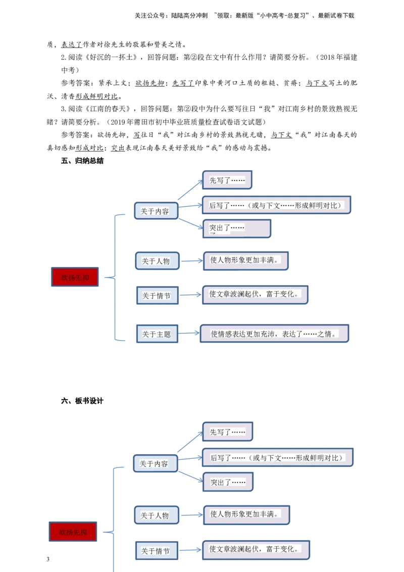 语文中考记叙文欲扬先抑手法专题复习教学设计_02中考总复习（2026版更新中）_01-语文-中考总复习_2025年中考资料_备考2025中考语文二轮专项复习课件+教案+导学案