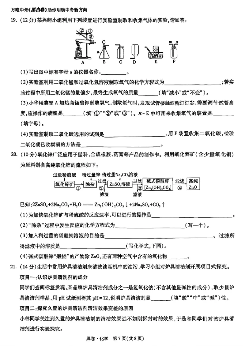 化学黑卷_初中资料合集_2025《万唯中考&bull;黑白卷》多地方版（更30省）_2025《万唯中考&bull;黑白卷》语文、数学、物理、化学、道法（山东）_化学