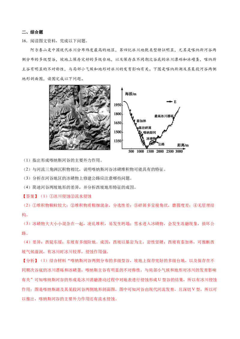 地理微考点：冰川地貌的形成过程图-备战2023年高考总复习地理微考点狙击与专项突破_9.2025地理总复习_2023年新高考复习资料_专项复习_备战2023年高考地理总复习微考点狙击与专项测练