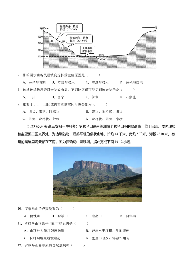 专题6地貌（练习）（原卷版）_9.2025地理总复习_2024年新高考资料_3.2024专项复习_备战2024年高考地理总复习专题考点+微专题集成讲练辑