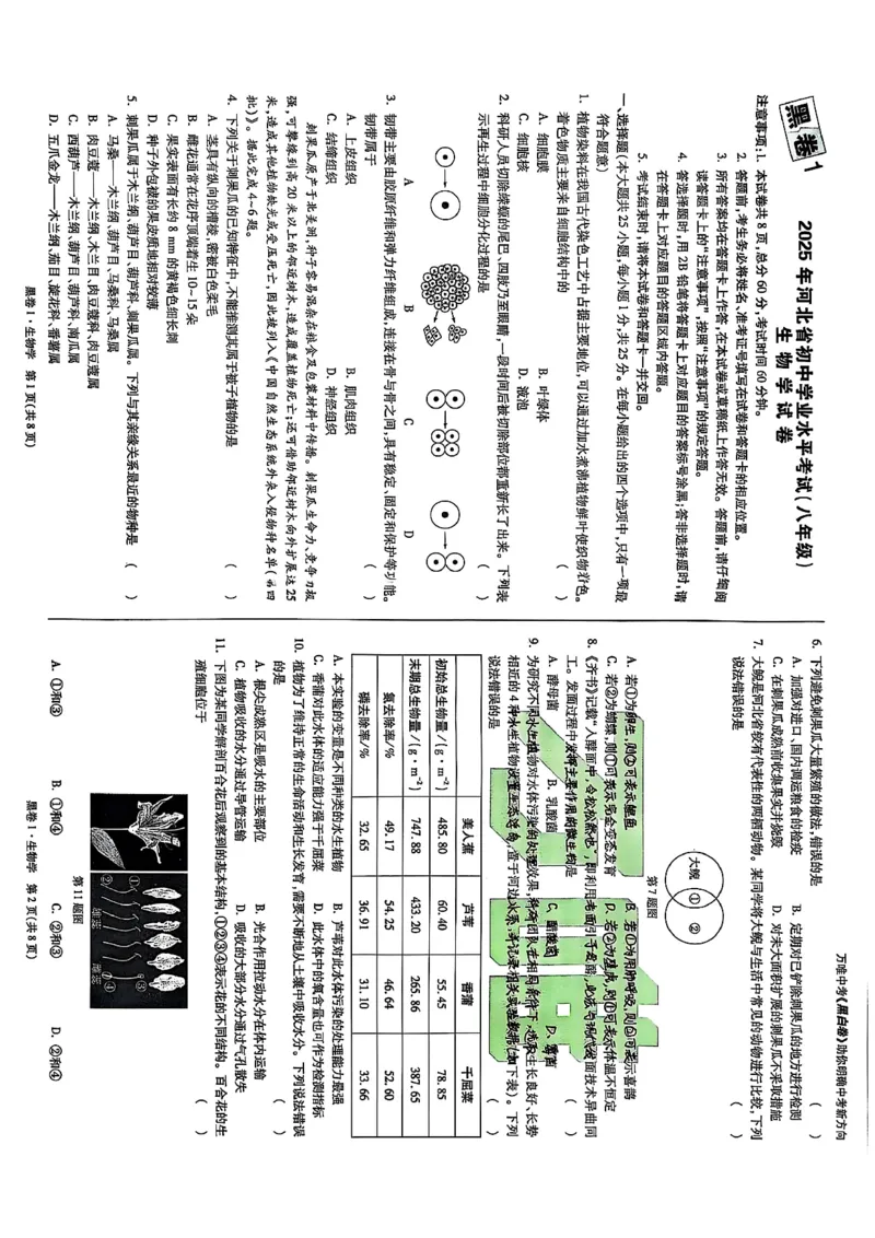 25年生物黑卷1_初中资料合集_万唯2025万唯中考《黑白卷-地生》多地版本（已更12省）_2025《万唯中考&bull;黑白卷》地生（河北）