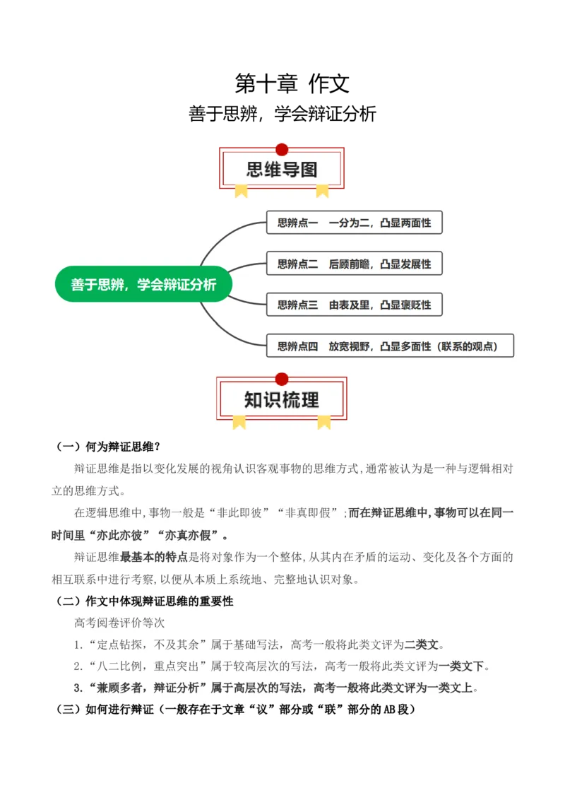 专题07：议论文：善于思辨，学会辩证分析（原卷版）-上好课2025年高考语文一轮复习知识清单_1.2025语文总复习_2025年新高考资料_一轮复习_2025年高考语文一轮复习知识清单