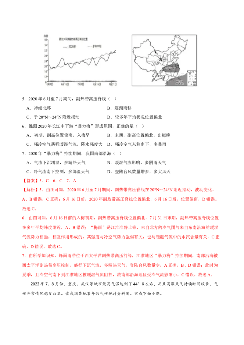 副高-2023年高三地理二轮小专题练习（新课标）（解析版）_9.2025地理总复习_2023年新高考复习资料_二轮复习_寒假小练2023年高三地理二轮小专题练习（新课标）291470456