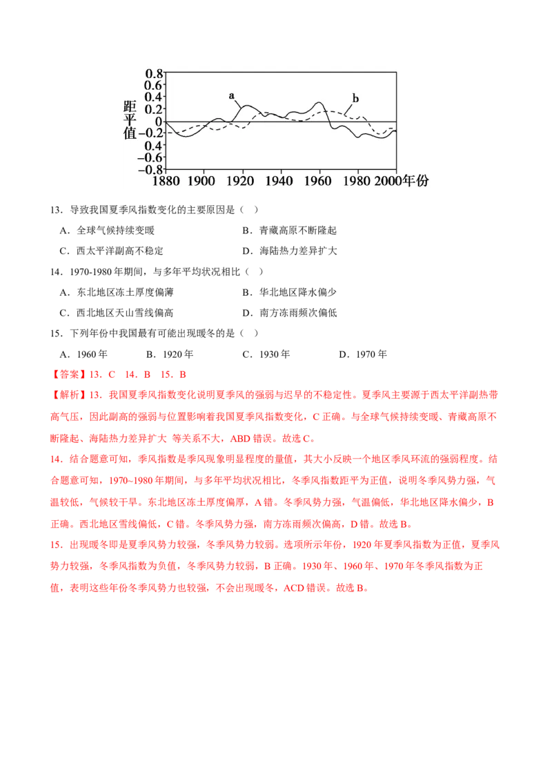 副高-2023年高三地理二轮小专题练习（新课标）（解析版）_9.2025地理总复习_2023年新高考复习资料_二轮复习_寒假小练2023年高三地理二轮小专题练习（新课标）291470456