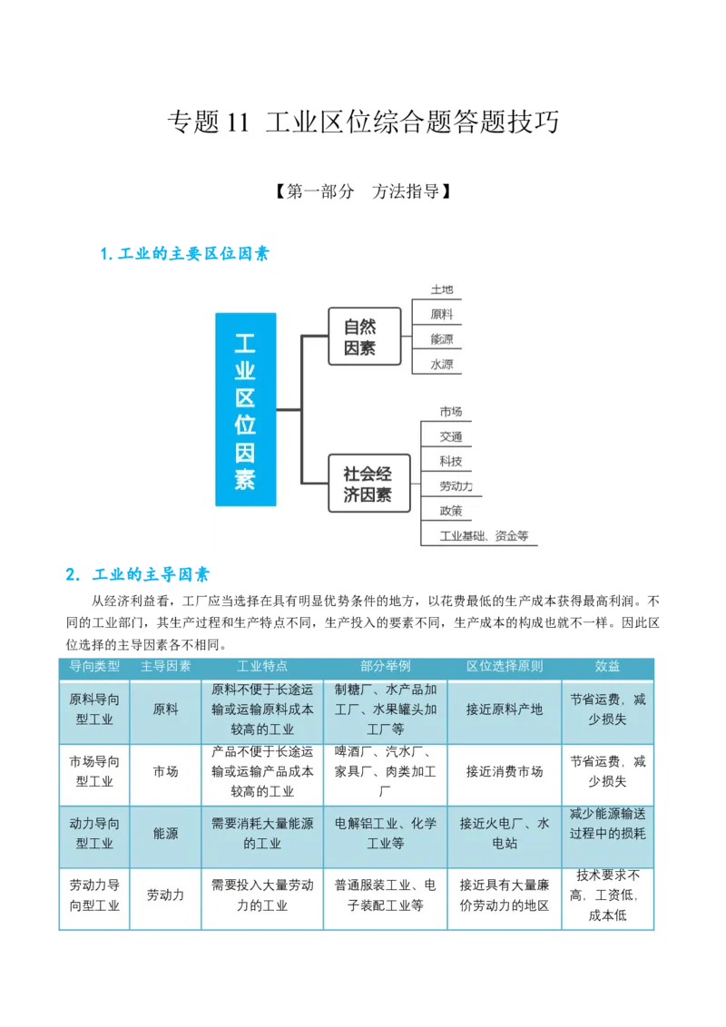 专题11工业区位综合题答题技巧(解析版）_9.2025地理总复习_赠品通用版（老高考）复习资料_二轮复习_2023年高考地理毕业班二轮热点题型归纳与变式演练（全国通用）287360019