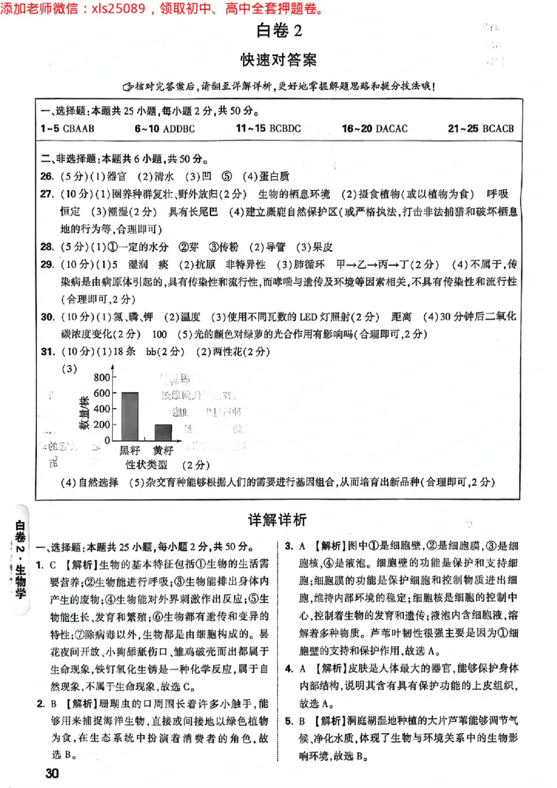 2025湖南生地黑白答案_初中资料合集_万唯2025万唯中考《黑白卷-地生》多地版本（已更12省）_2025《万唯中考&bull;黑白卷》地生（湖南）