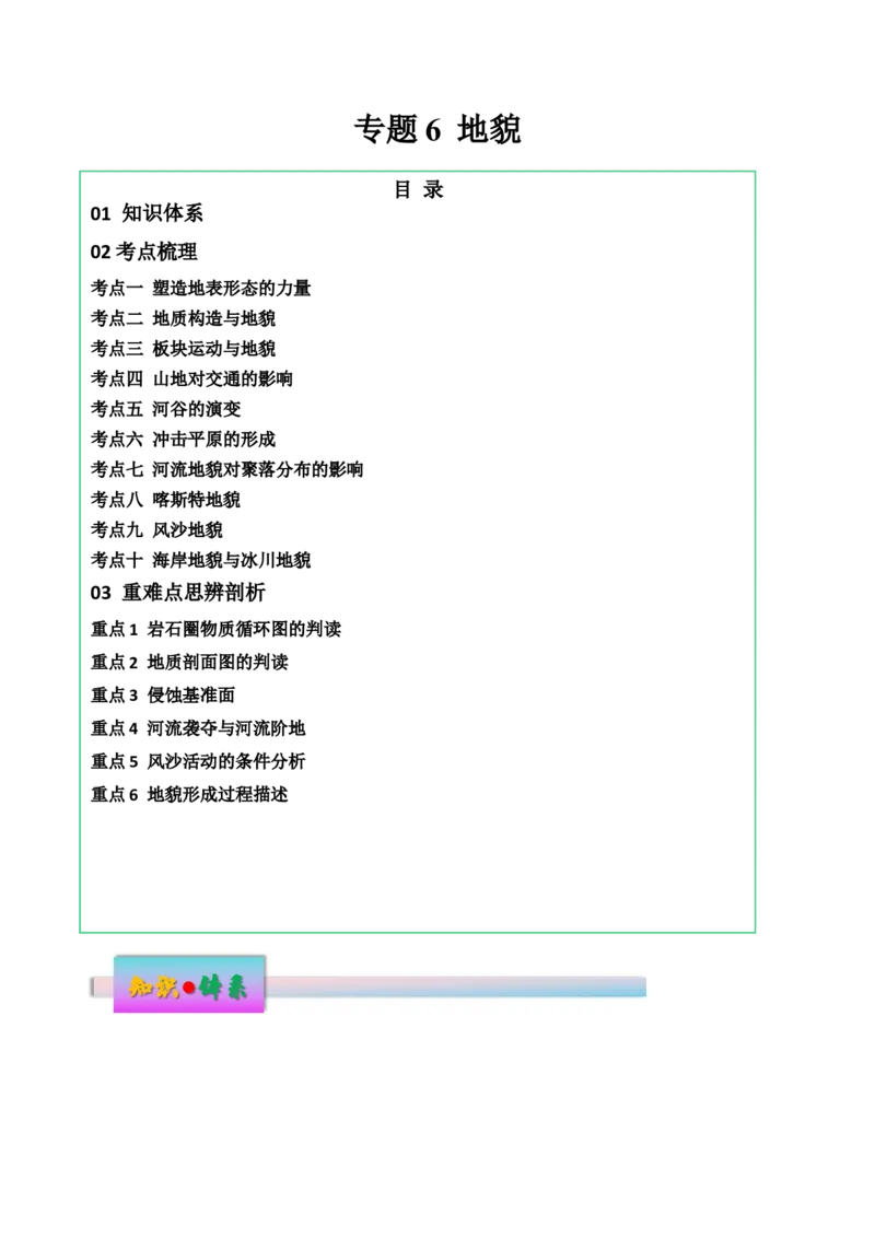 专题6地貌（讲义）（原卷版）_9.2025地理总复习_2024年新高考资料_3.2024专项复习_备战2024年高考地理总复习专题考点+微专题集成讲练辑