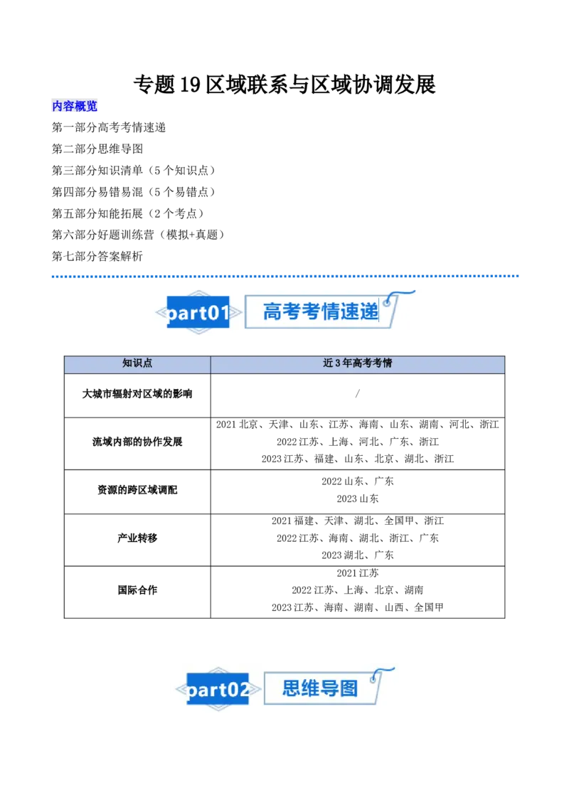 专题19区域联系与区域协调发展-口袋书2024年高考地理一轮复习知识清单_9.2025地理总复习_2024年新高考资料_1.2024一轮复习_2024年高考地理一轮复习知识清单