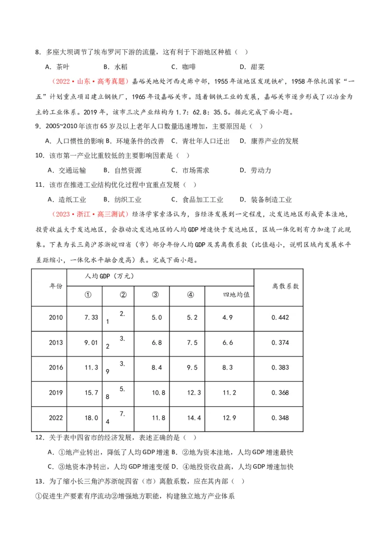 专题19区域联系与区域协调发展-口袋书2024年高考地理一轮复习知识清单_9.2025地理总复习_2024年新高考资料_1.2024一轮复习_2024年高考地理一轮复习知识清单