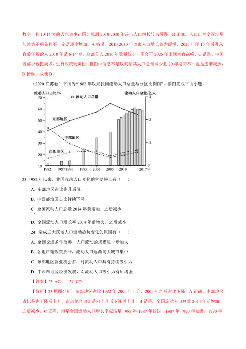 专题08人口（解析版）_9.2025地理总复习_2023年新高考复习资料_专项复习_十年高考真题地理分项解析_十年高考真题地理分项解析（第7-12专题）