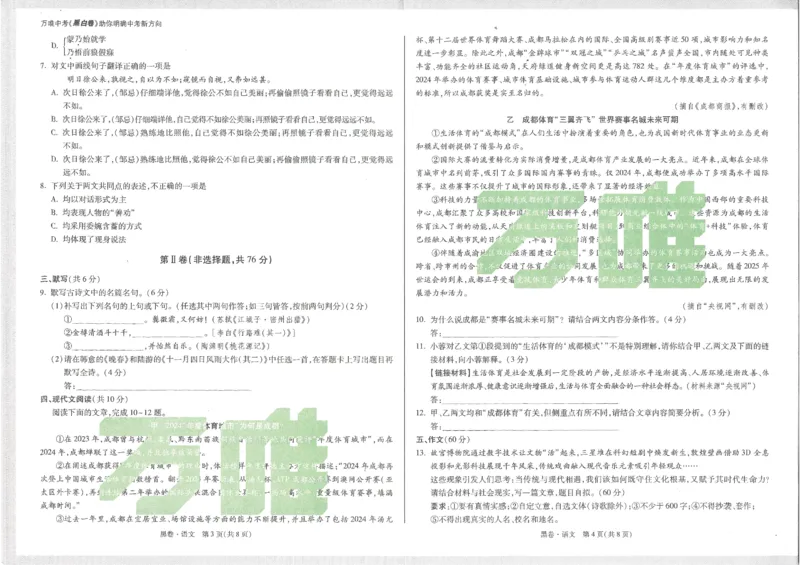 2025《万唯中考&bull;成都黑白卷》语文黑卷_初中资料合集_2025《万唯中考&bull;黑白卷》多地方版（更30省）_2025《万唯中考&bull;成都黑白卷》5科