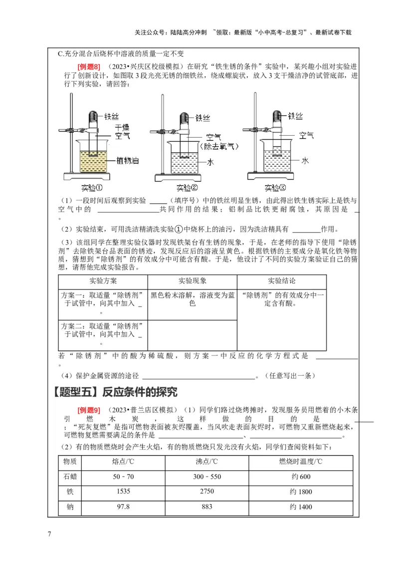 精练11化学实验探究（原卷版）_02中考总复习（2026版更新中）_05-化学-中考总复习_2024年中考复习资料_二轮复习资料_2024年中考化学二轮题型突破限时精练