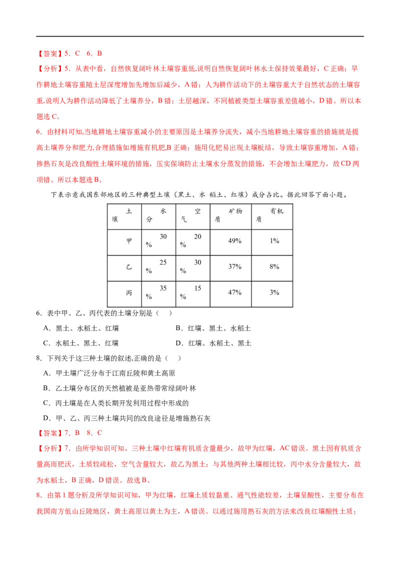 专题05植被与土壤-2023年高考地理一轮复习小题多维练（解析版）_9.2025地理总复习_2023年新高考复习资料_一轮复习_2023年高考地理一轮复习小题多维练（新高考专用）_植被与土壤