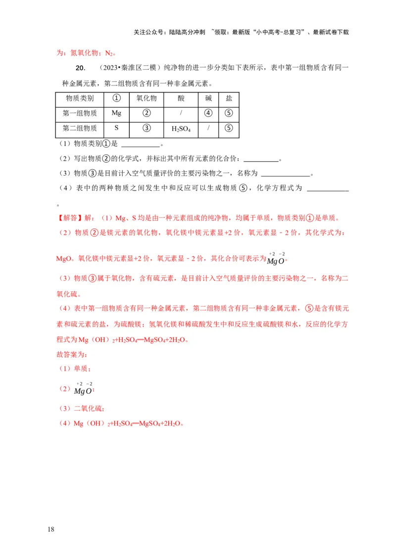 精练02物质的变化、性质与分类（解析版）_02中考总复习（2026版更新中）_05-化学-中考总复习_2024年中考复习资料_二轮复习资料_2024年中考化学二轮题型突破限时精练