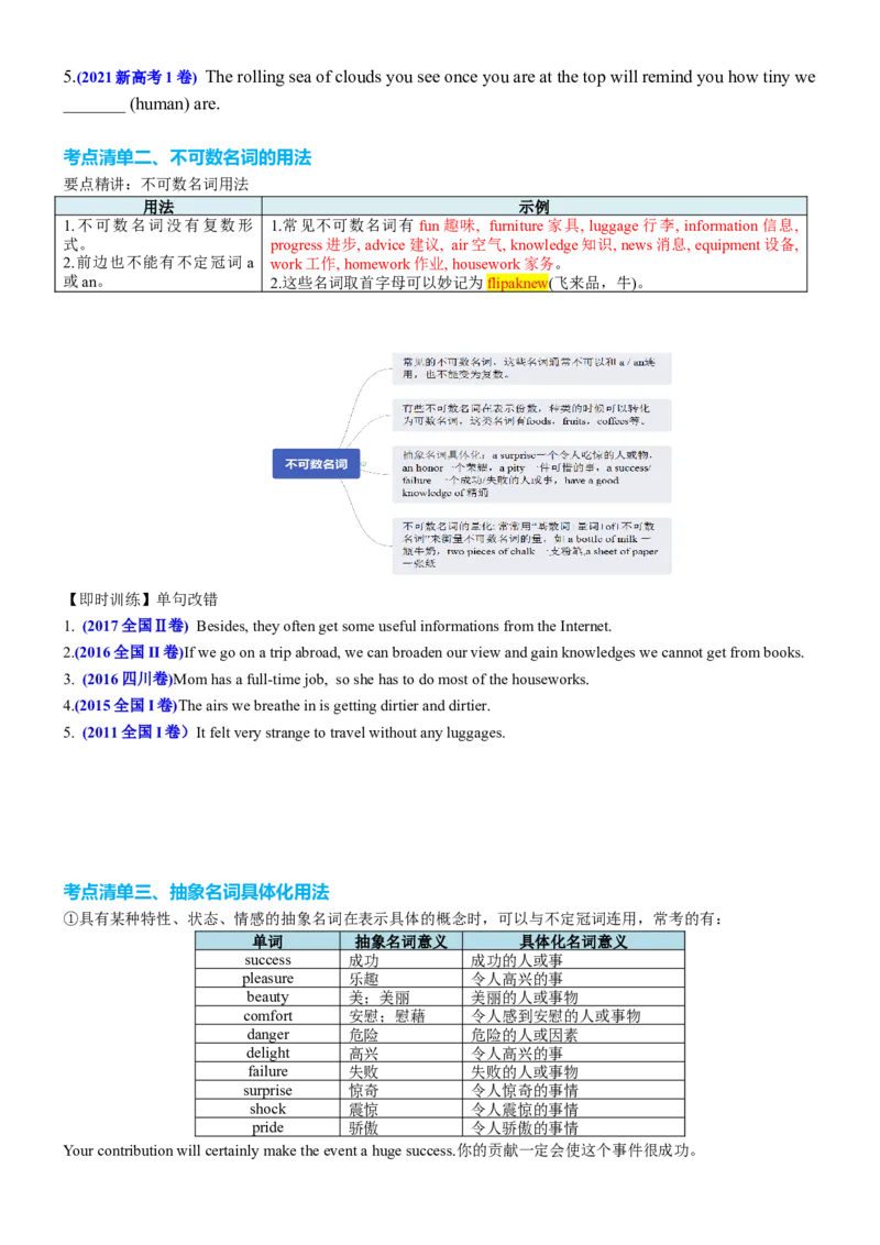专题19名词六大类十五个高频考点（讲案）原卷版_3.2025英语总复习_2025年新高考资料_一轮复习_2025年高考英语一轮复习知识清单