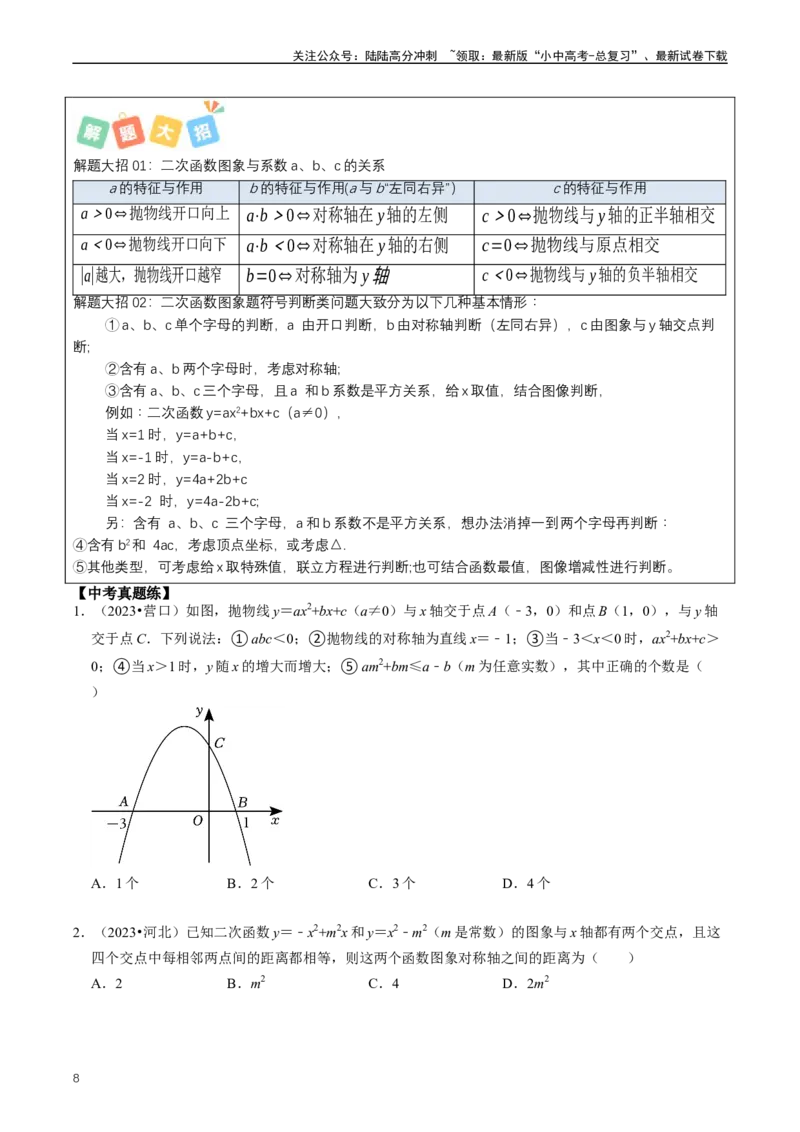 重难点06二次函数图象性质及其综合应用（原卷版）_02中考总复习（2026版更新中）_02-数学-中考总复习_2024年中考复习资料_三轮冲刺资料_完2024年中考数学复习冲刺过关（全国通用）