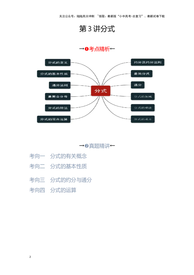 第3讲分式（考点精析+真题精讲）（原卷版）_02中考总复习（2026版更新中）_02-数学-中考总复习_2024年中考复习资料_一轮复习资料_第一章数与式_考点精析+真题精讲