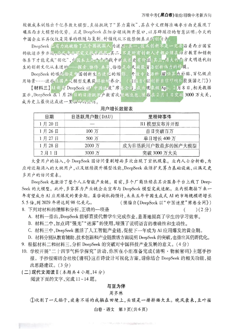 白卷-语文-A4_初中资料合集_2025《万唯中考&bull;黑白卷》多地方版（更30省）_2025《万唯中考&bull;黑白卷》7科全套（广西）
