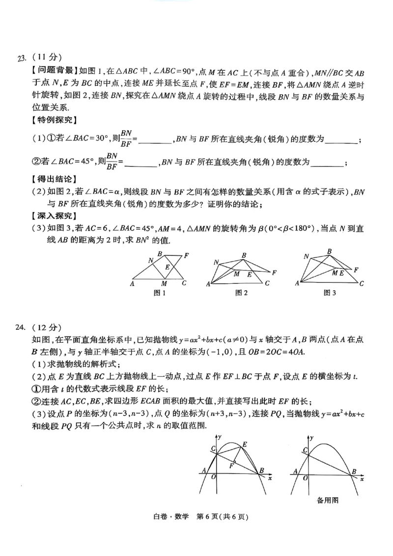 白卷数学A4_初中资料合集_2025《万唯中考&bull;黑白卷》多地方版（更30省）_2025《万唯中考&bull;黑白卷》7科全套（湖北）_数学