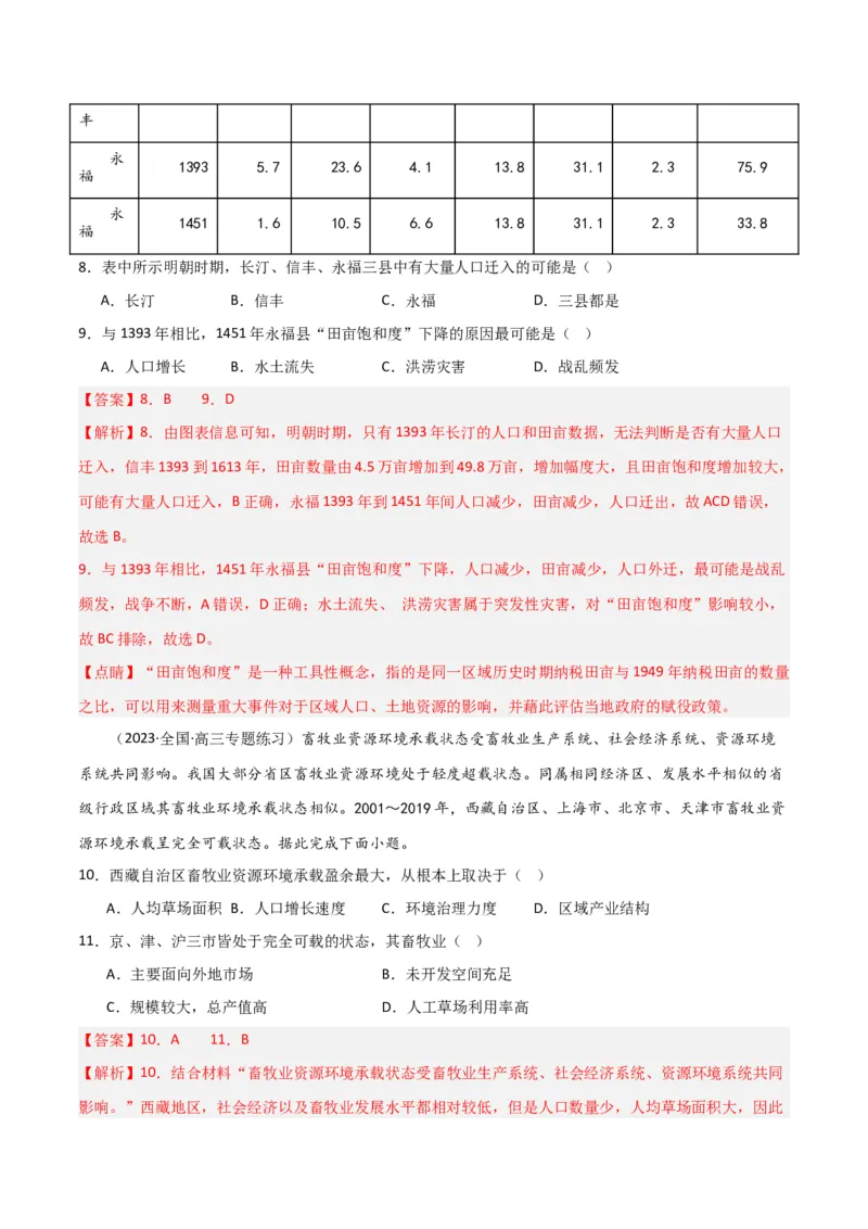 单元提升卷08人口-2024年高考地理一轮复习考点通关卷（新高考通用）（解析版）_9.2025地理总复习_2024年新高考资料_1.2024一轮复习_2024年高考地理一轮复习考点通关卷（新高考通用）