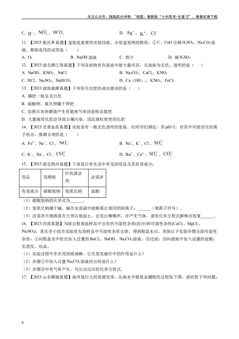 第十一单元盐化肥（讲义）-备战2024年中考化学一轮复习考点帮（人教版）（原卷版）_02中考总复习（2026版更新中）_05-化学-中考总复习_2024年中考复习资料_一轮复习资料_考点过关讲义