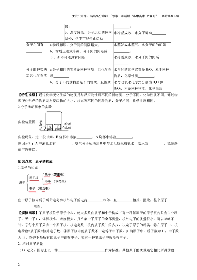 第三单元物质构成的奥秘-大单元复习2024年中考化学一轮复习必考知识梳理与考法点拨（人教版）（学生版）_02中考总复习（2026版更新中）_05-化学-中考总复习_2024年中考复习资料