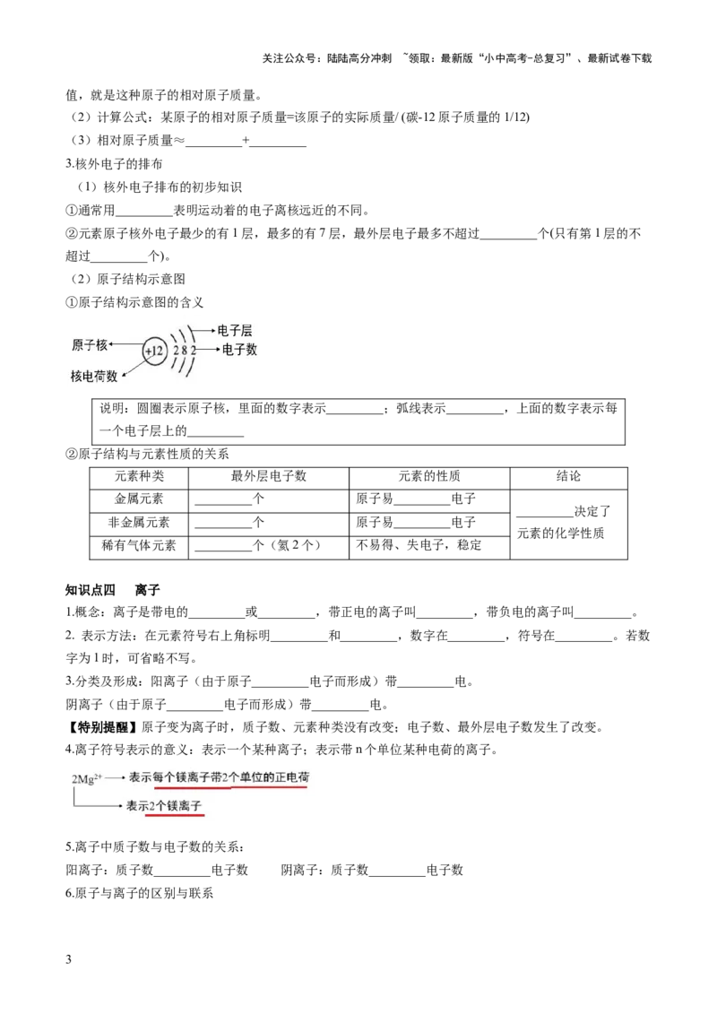 第三单元物质构成的奥秘-大单元复习2024年中考化学一轮复习必考知识梳理与考法点拨（人教版）（学生版）_02中考总复习（2026版更新中）_05-化学-中考总复习_2024年中考复习资料