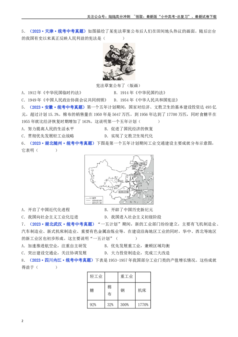 第4课新中国工业化的起步和人民代表大会制度的确立（原卷版）_02中考总复习（2026版更新中）_06-历史-中考总复习_2024年中考复习资料_专项复习资料_八年级下册（单元内分课时呈现）