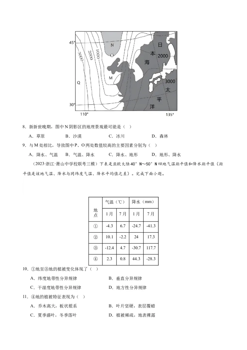 专题06自然环境的整体性和差异性（测试卷）（原卷版）_9.2025地理总复习_2024年新高考资料_1.2024一轮复习_2024年高考地理一轮复习讲练测（新教材新高考）