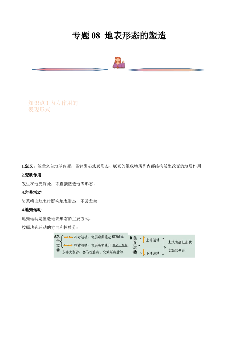 专题08地表形态-备战2023年高考地理一轮复习精讲精练（原卷版）_9.2025地理总复习_赠品通用版（老高考）复习资料_一轮复习_备战2023年高考地理一轮复习精讲精练