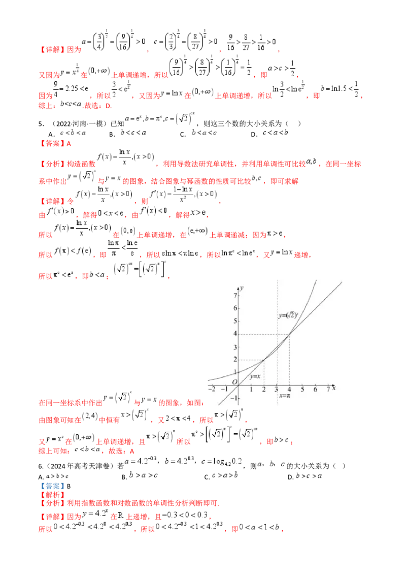 专题07比大小归类（解析版）_2.2025数学总复习_2025年新高考资料_一轮复习_2025年高考数学一轮复习知识清单_题型必备&middot;冲高分