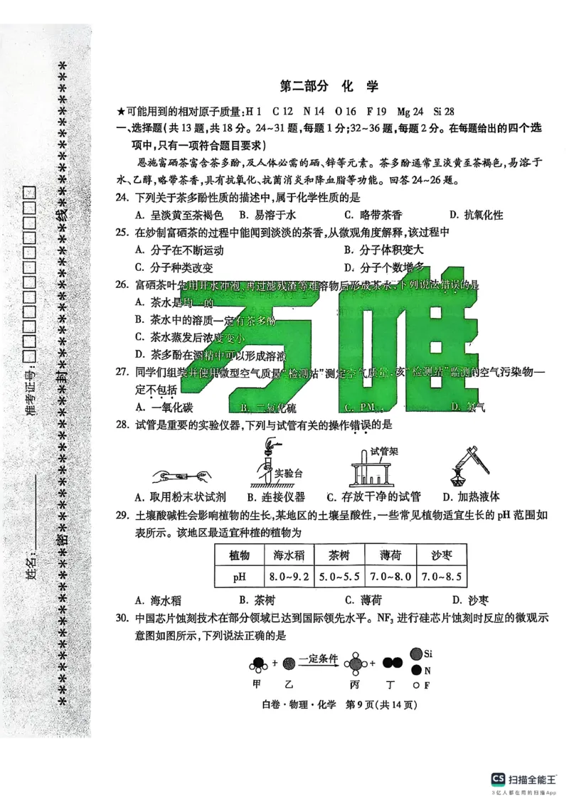 物化白卷_初中资料合集_2025《万唯中考&bull;黑白卷》多地方版（更30省）_2025《万唯中考&bull;黑白卷》7科全套（湖北）_物理化学