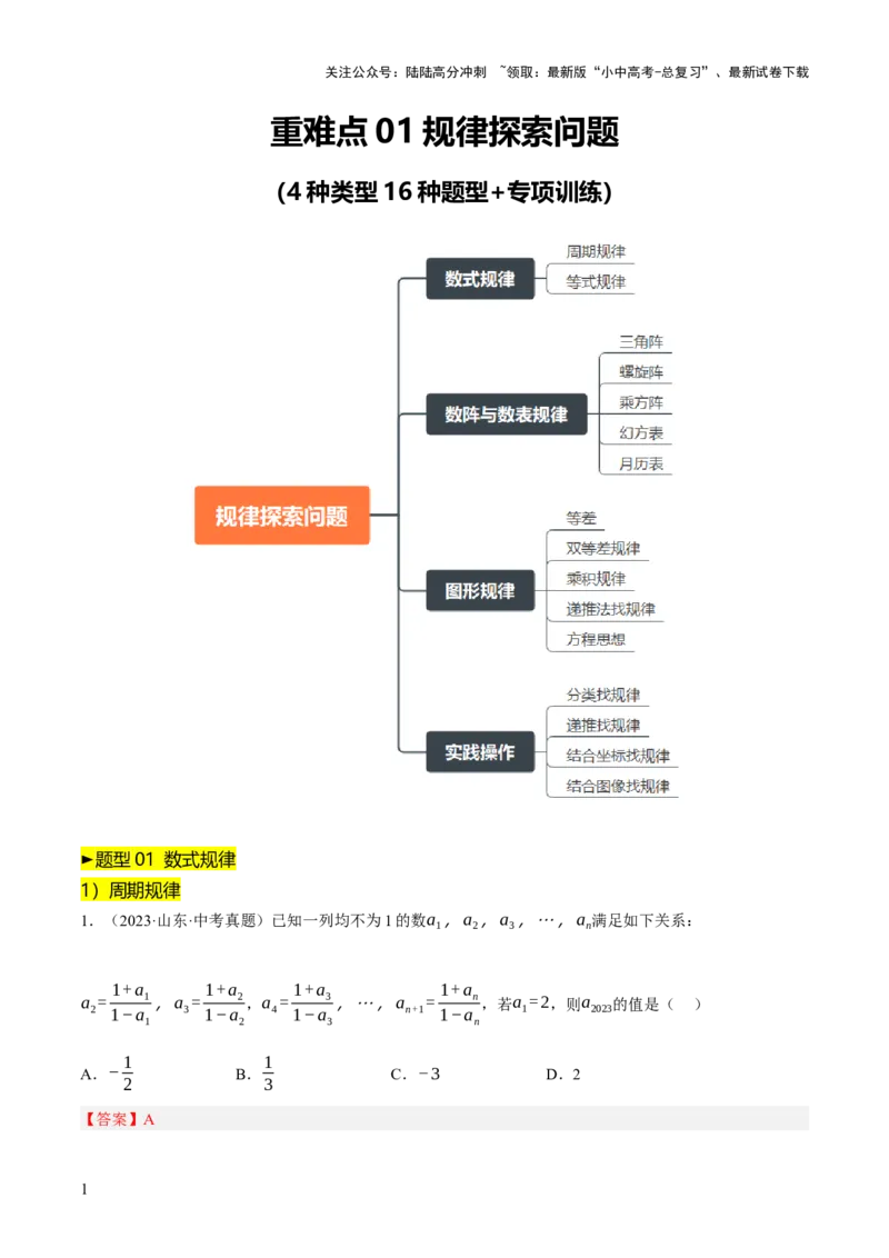 重难点01规律探索问题（4种类型16种题型+专项训练）（解析版）_02中考总复习（2026版更新中）_02-数学-中考总复习_2025中考复习资料_2025中考二轮课件ppt+讲义+练习数学_讲义+练习