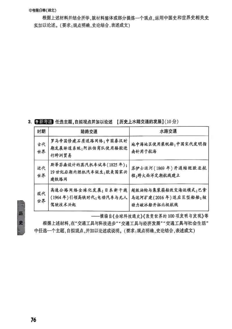 重难点新考法_初中资料合集_2025《万唯中考&bull;黑白卷》多地方版（更30省）_2025《万唯中考&bull;黑白卷》7科全套（湖北）_历史道法_新考法及答案