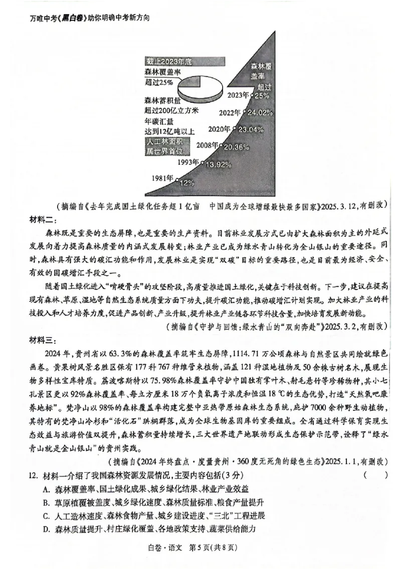 2025《万唯中考&bull;贵州黑白卷》语文白卷_初中资料合集_2025《万唯中考&bull;黑白卷》多地方版（更30省）_2025《万唯中考&bull;黑白卷》5科全套（贵州）