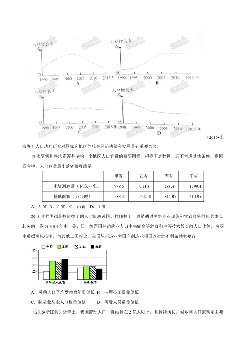 专题08人口（原卷版）_9.2025地理总复习_2023年新高考复习资料_专项复习_十年高考真题地理分项解析_十年高考真题地理分项解析（第7-12专题）