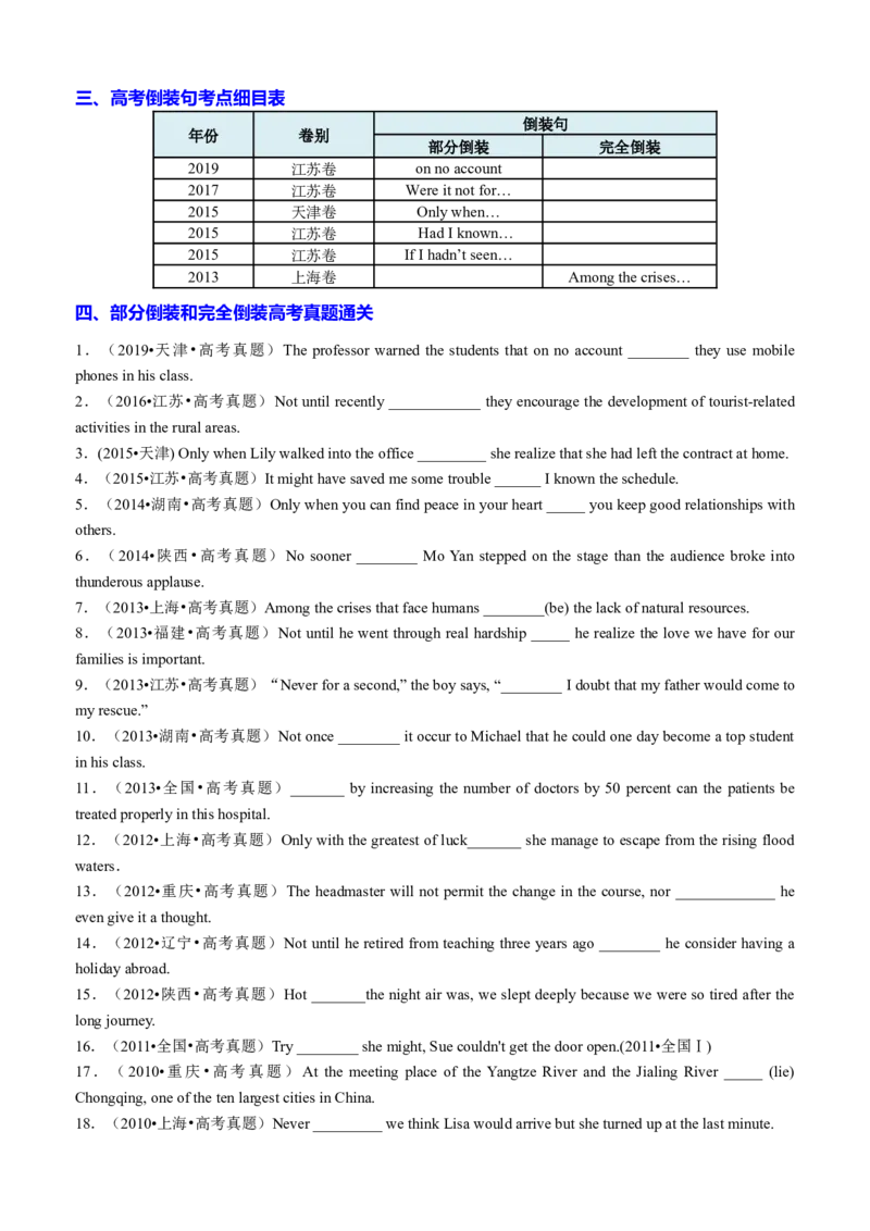 专题17语法填空之部分倒装和完全倒装100题（练案）原卷版_3.2025英语总复习_2025年新高考资料_一轮复习_2025年高考英语一轮复习知识清单
