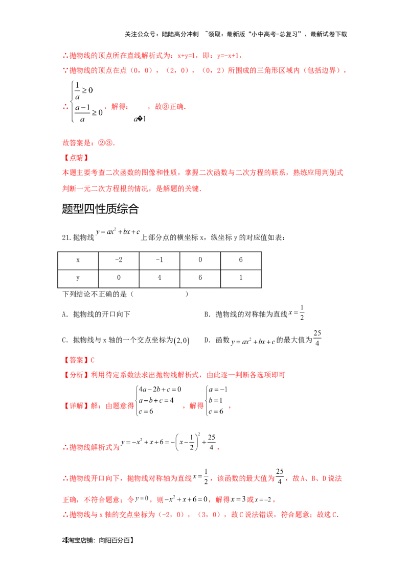第6讲二次函数的图象与性质（题型突破+专题精练）（解析版）_02中考总复习（2026版更新中）_02-数学-中考总复习_2024年中考复习资料_一轮复习资料_第三章函数_题型突破+专题精练
