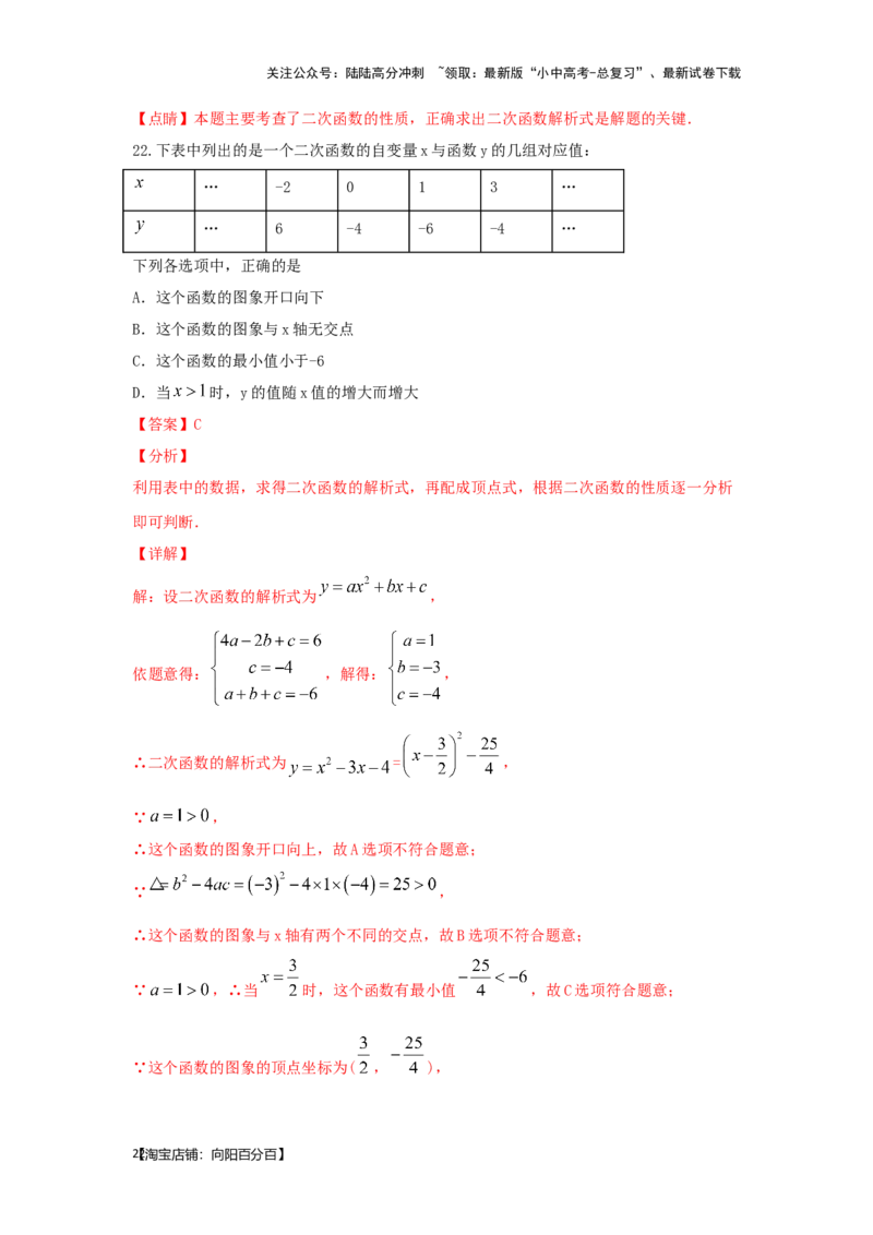 第6讲二次函数的图象与性质（题型突破+专题精练）（解析版）_02中考总复习（2026版更新中）_02-数学-中考总复习_2024年中考复习资料_一轮复习资料_第三章函数_题型突破+专题精练