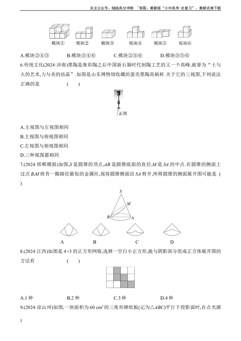 第29课时　视图与投影、立体图形的展开与折叠2025年中考数学一轮专题复习强化练习（含答案）_02中考总复习（2026版更新中）_02-数学-中考总复习_2025中考复习资料