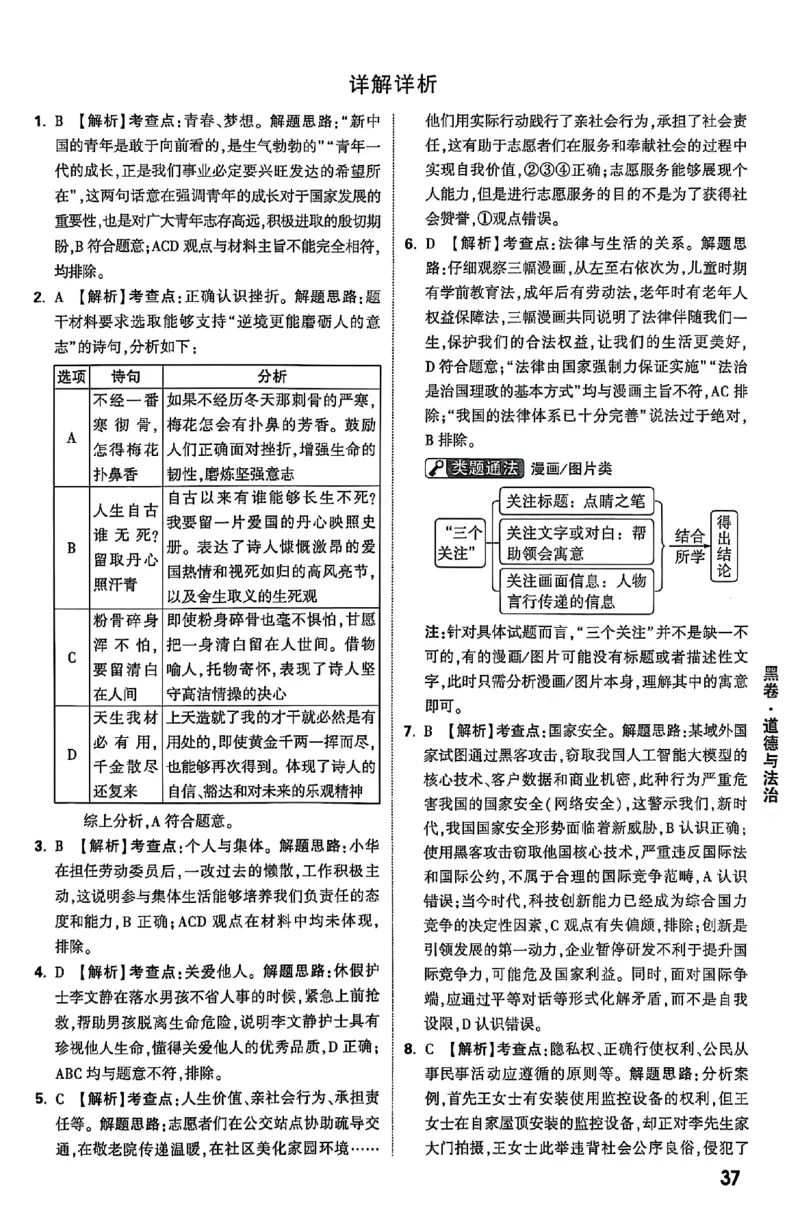 2025《万唯中考&bull;山西黑白卷》道法黑卷答案_初中资料合集_2025《万唯中考&bull;黑白卷》多地方版（更30省）_2025《万唯中考&bull;山西黑白卷》7科